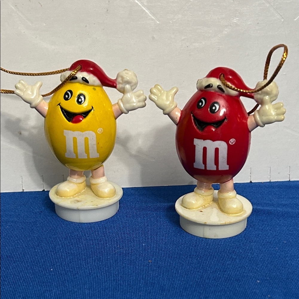 M&M's 1988 Yellow and Red Christmas Ornaments